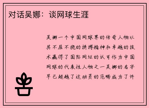 对话吴娜：谈网球生涯
