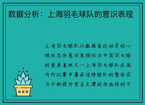 数据分析：上海羽毛球队的意识表现
