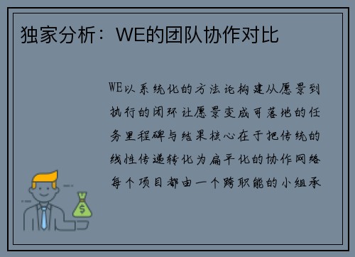 独家分析：WE的团队协作对比