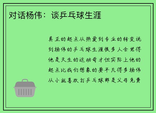 对话杨伟：谈乒乓球生涯
